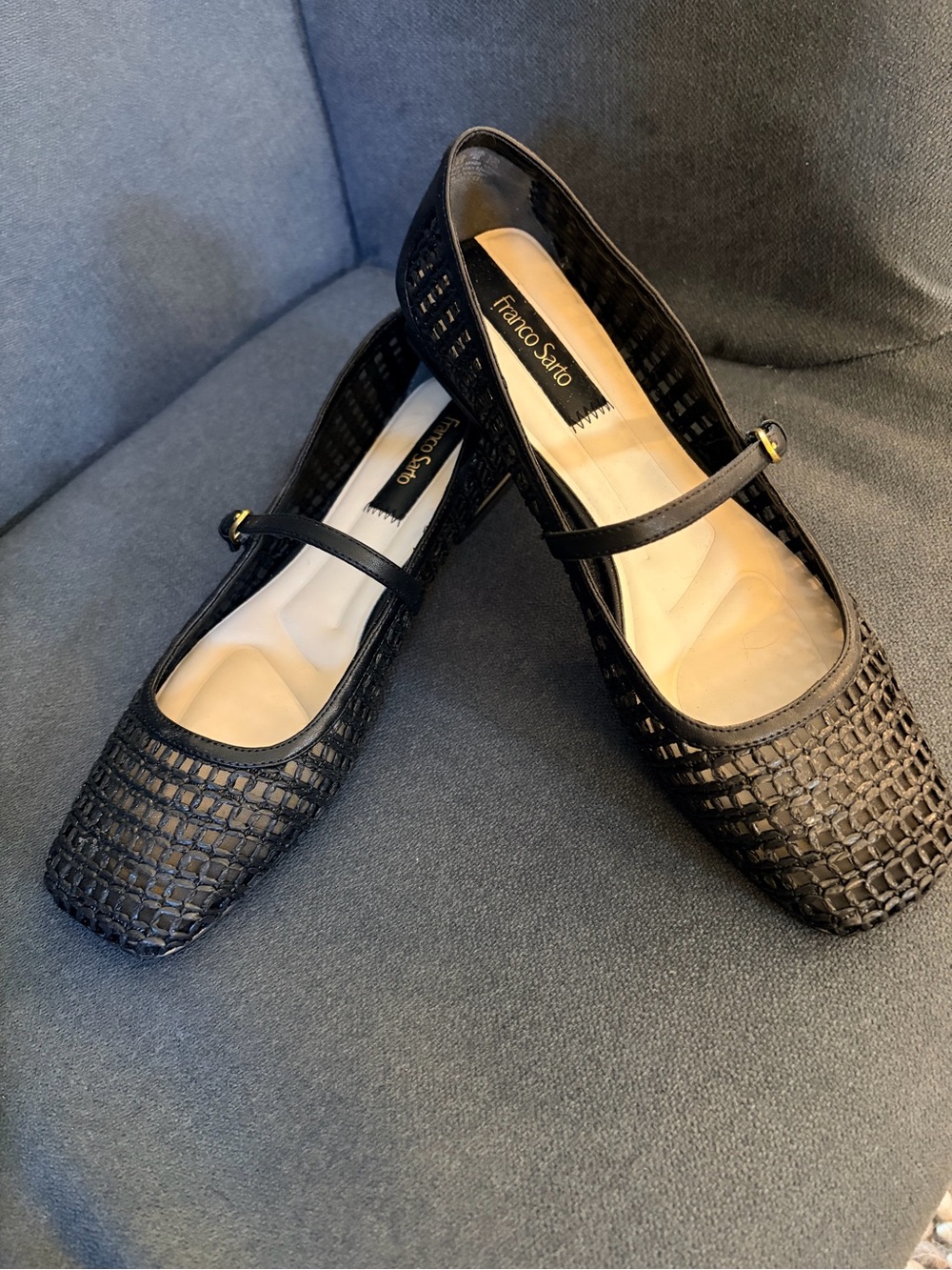 Franco Sarto Tinsley Black Woven Mary Jane Flats with Strap - Never Worn